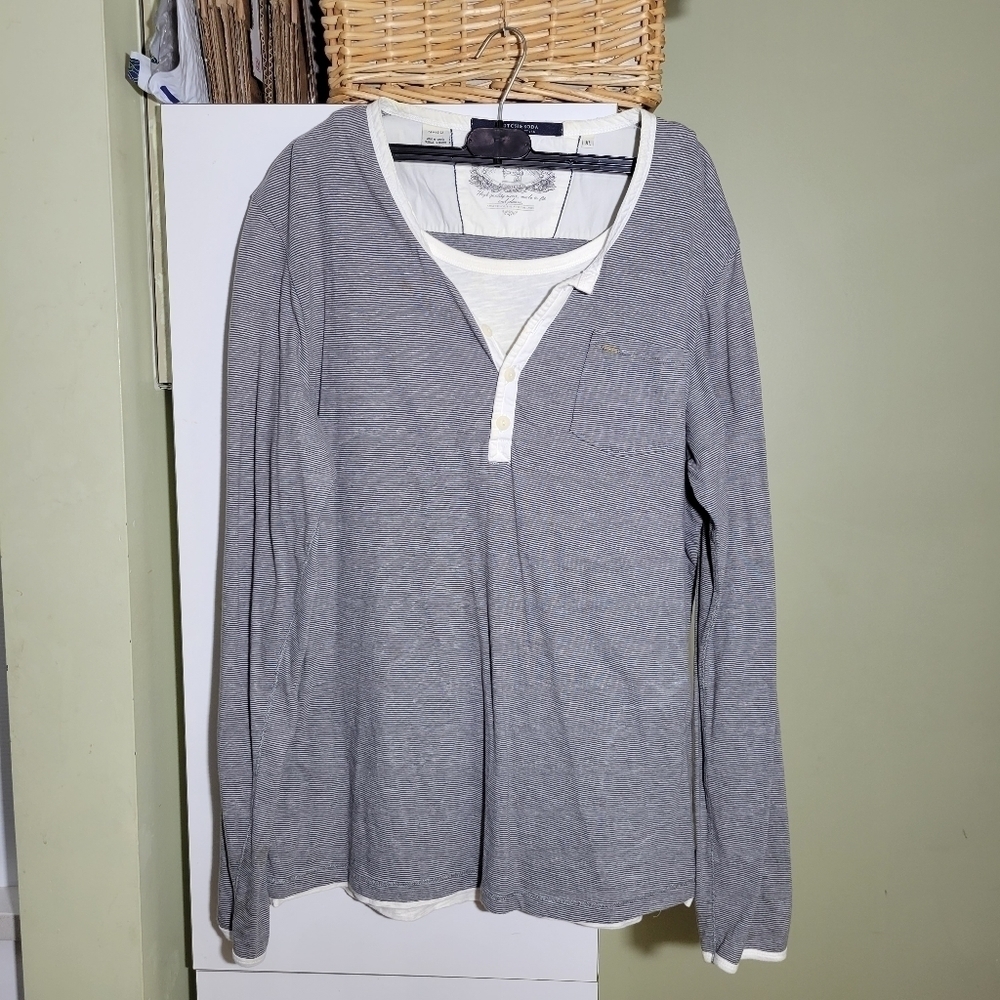 ❤️ 3 for $35 Scotch & Soda long sleeve striped crew neck henley shirt XL